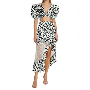 PatBO Bossa Polka Dot & Lace Midi Skirt